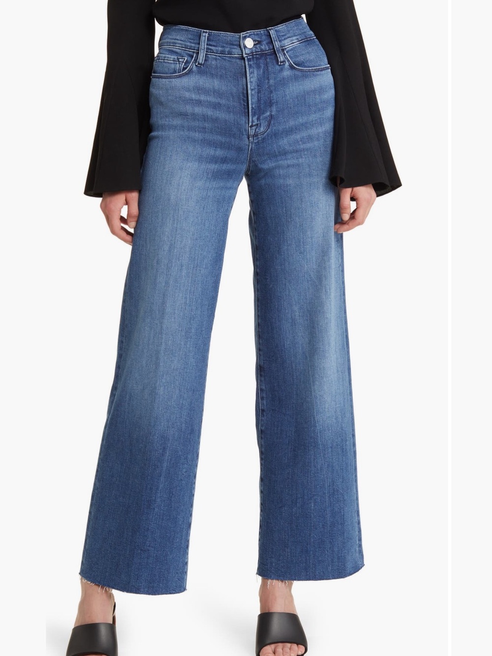 FRAME Le Slim Raw Hem Palazzo in Crossings | Medium Blue Denim Jeans